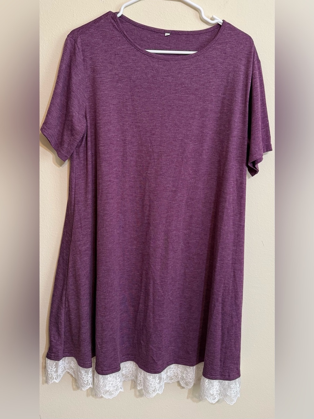 Women’s Lace-Hem Short Sleeve T Shirt Dress XL Plum